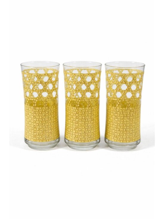 Libbey Other - Drinking Ice Tea Water Glasses Set 3 Libbey Woven Cane Rattan Bamboo Vintage
